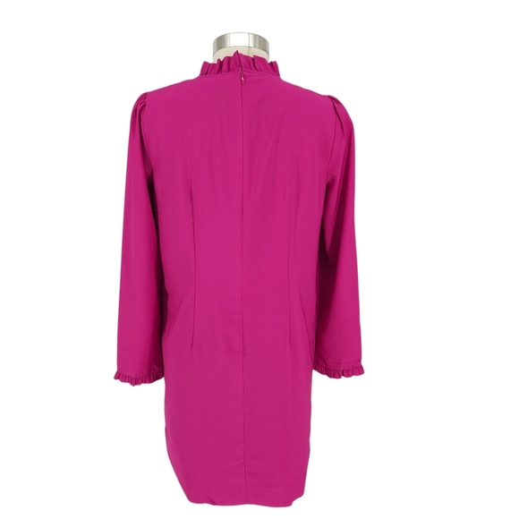 J.CREW Shift Dress Magenta Pink Long Sleeve Ruffle Neck Zip Back 6 - Picture 6 of 10
